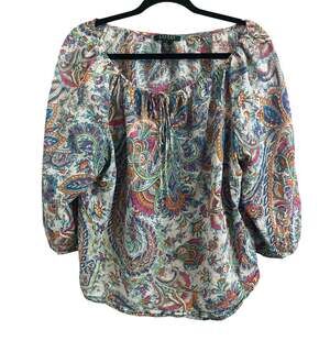Lauren Ralph Lauren Paisley Cotton Tie-Front Peasant Blouse 1X
